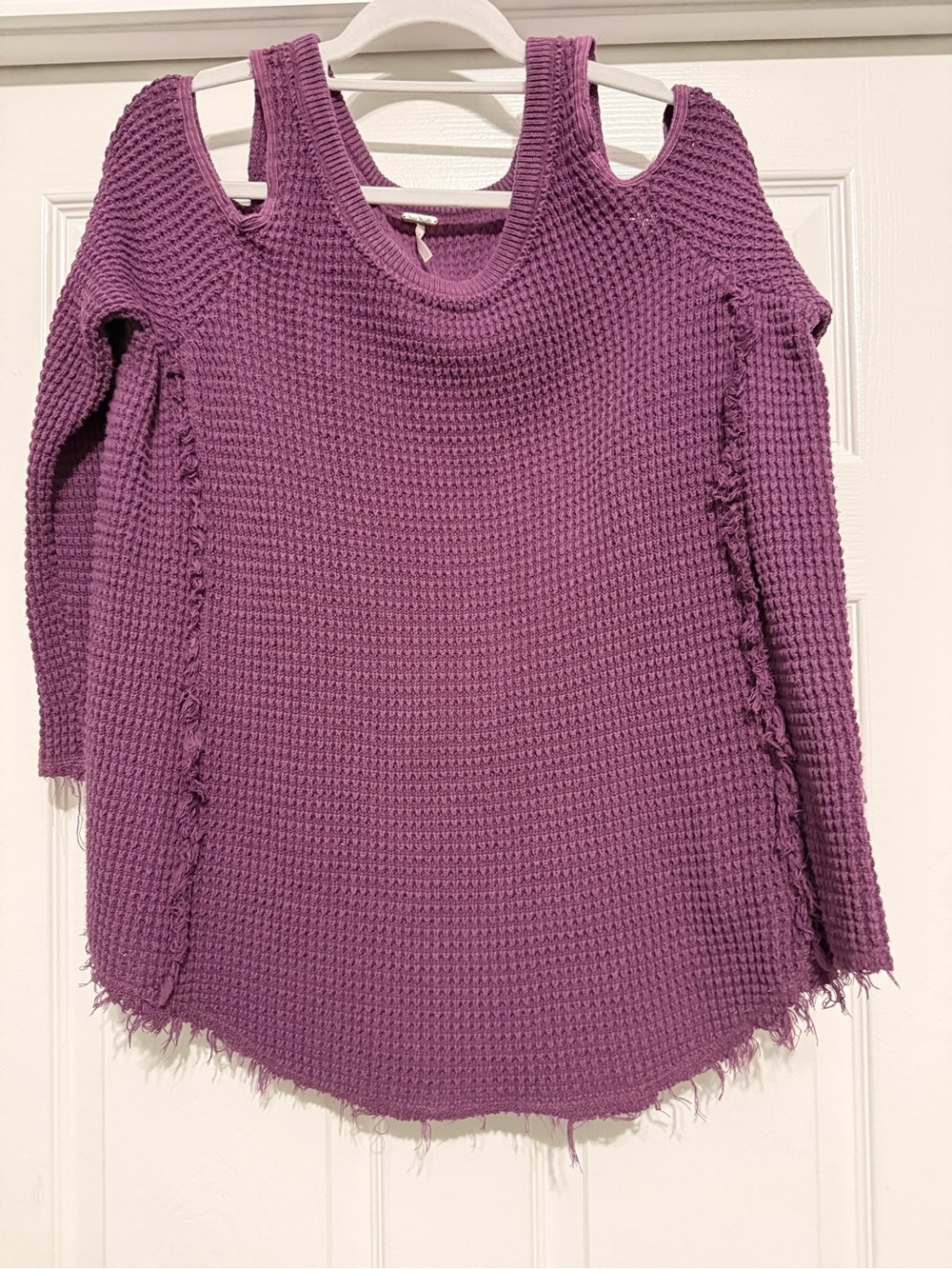 Free People Purple Cold-Shoulder Waffle Knit Sweater